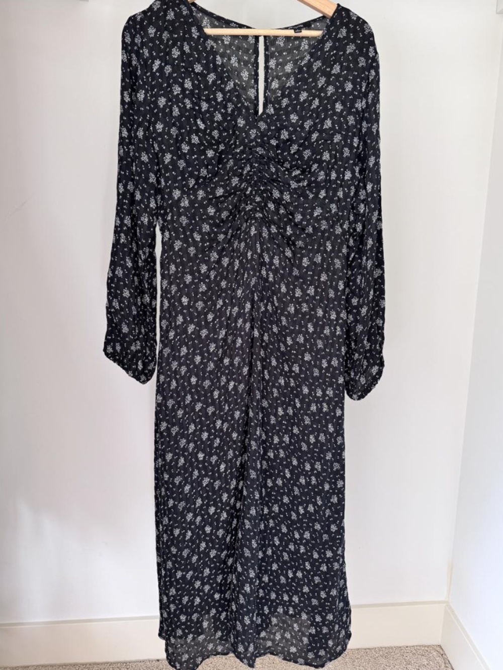 Madewell Floral Maxi Dress Black Sheer Long Sleeve
